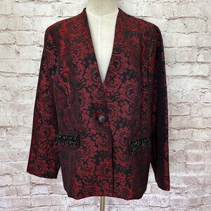 Chico's Dressy Brocade Blazer Jacket Renaissance Red Floral Beaded Elegant L NEW
